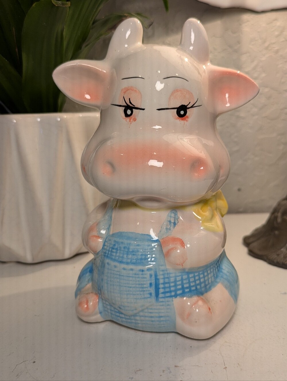 Vintage Ceramic Cow Coin Bank Cute Anthropomorphic Anthropomorphic Piggy Bank